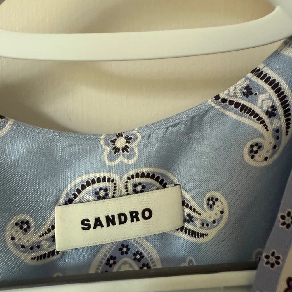 Sandro Light Blue Patterned Long Sleeve Dress - Picture 4 of 8